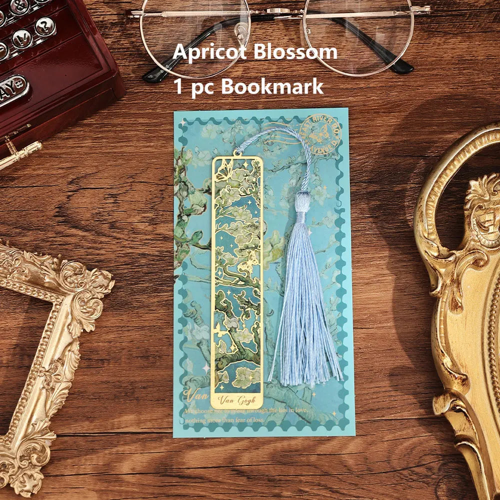 Retro Hollow Metal Bookmark Featuring Floral Painting And Tassel