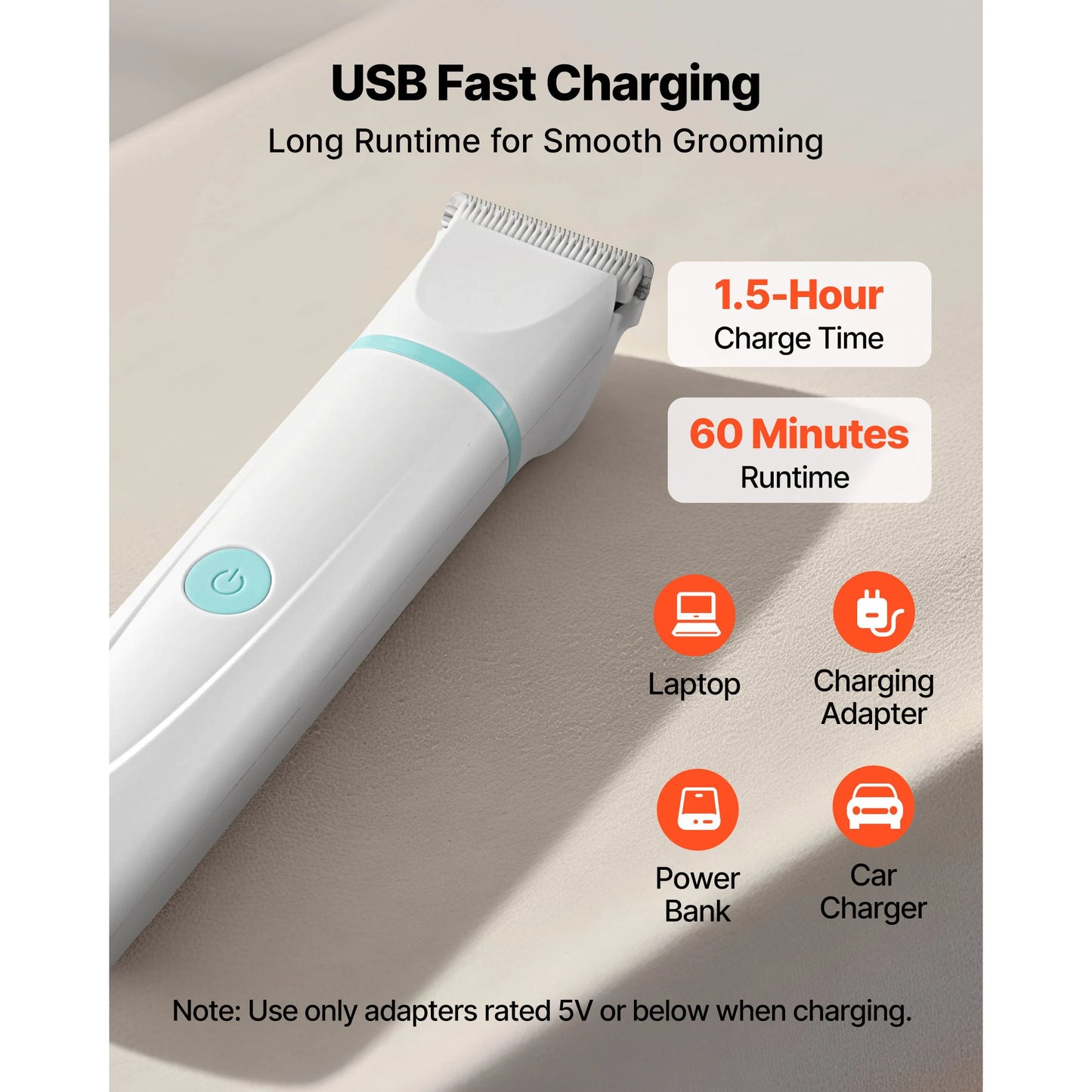 Low Noise Rechargeable Dog Clippers With Stainless Grooming Blades