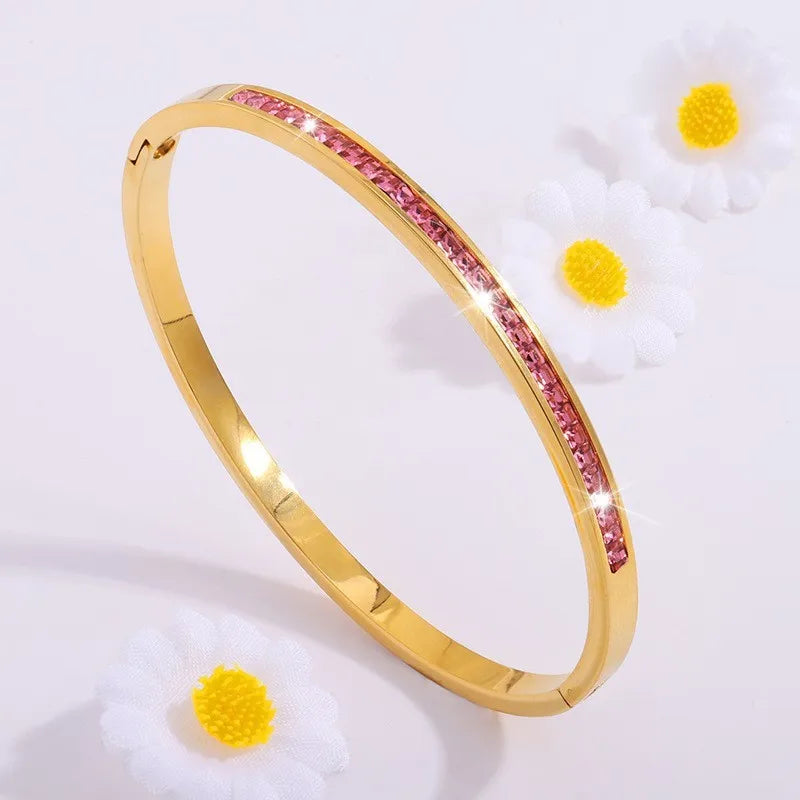 Sparkling Zirconia Stainless Steel Stackable Bracelet Set For Women