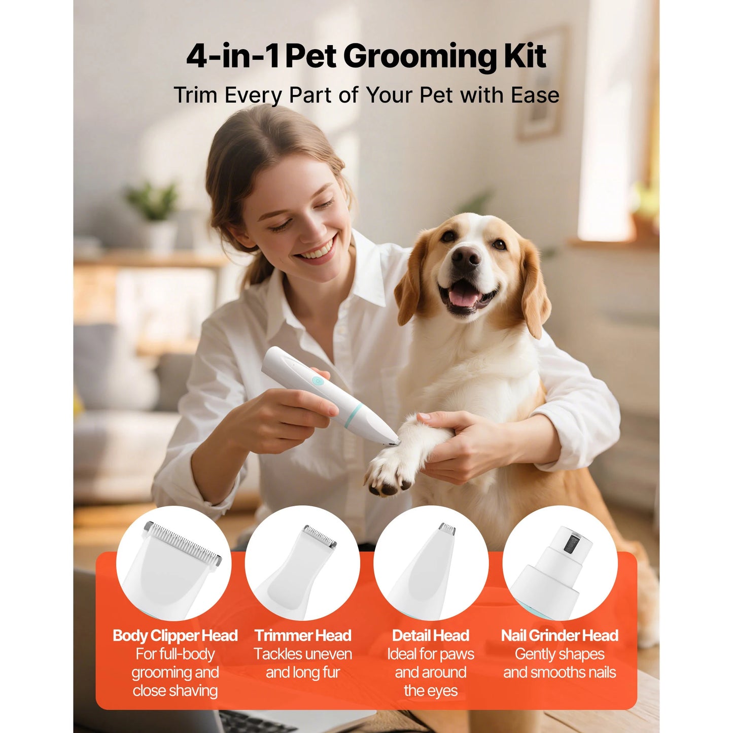 Low Noise Rechargeable Dog Clippers With Stainless Grooming Blades