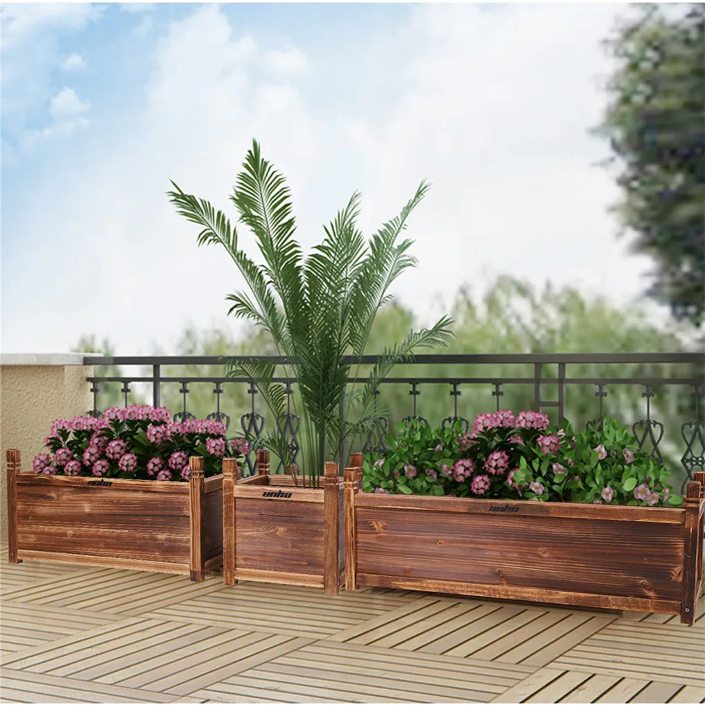 Natural Pine Wood Raised Planter Box For Indoor Outdoor Gardening