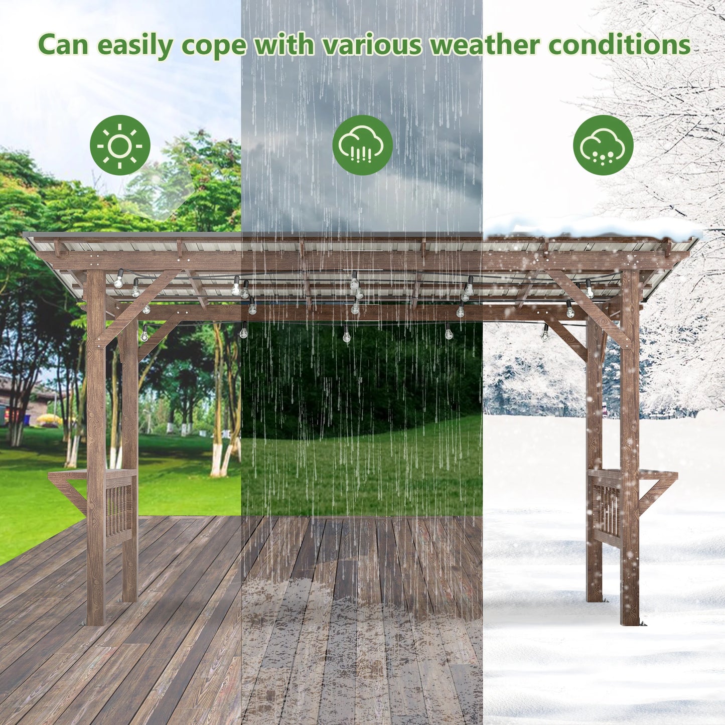 Gihauvia Heavy Duty Wooden Pergola Grill Gazebo Metal Roof