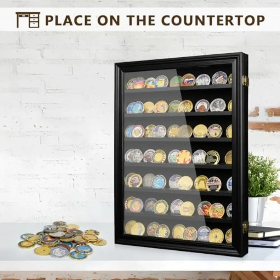 Military Challenge Coin Holder Wall Display Case Bamboo
