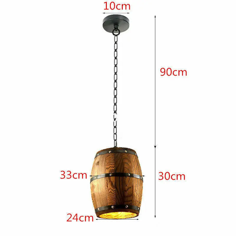 Vintage Wooden Barrel Ceiling Pendant Light For Cafe Bar Decor