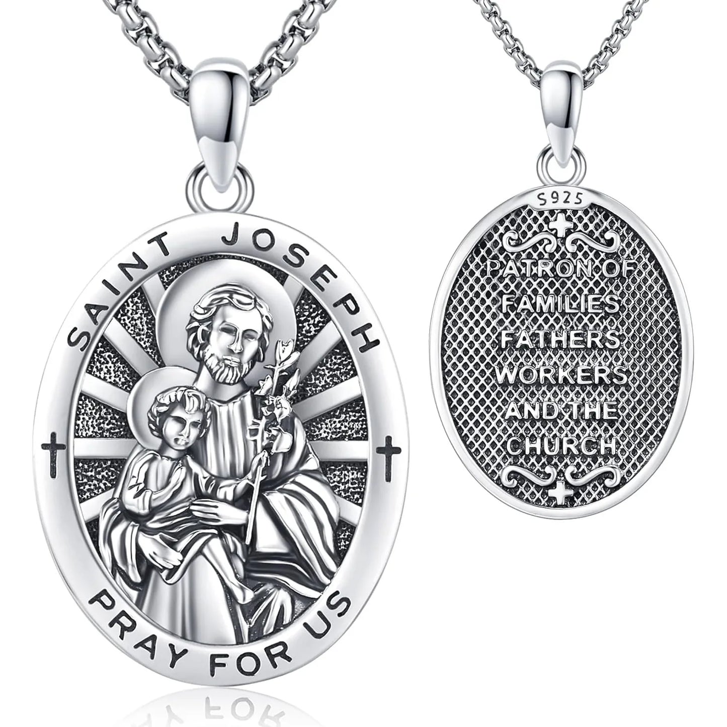 Drinsper 925 Sterling Silver Saint Joseph Medal Pendant Necklace