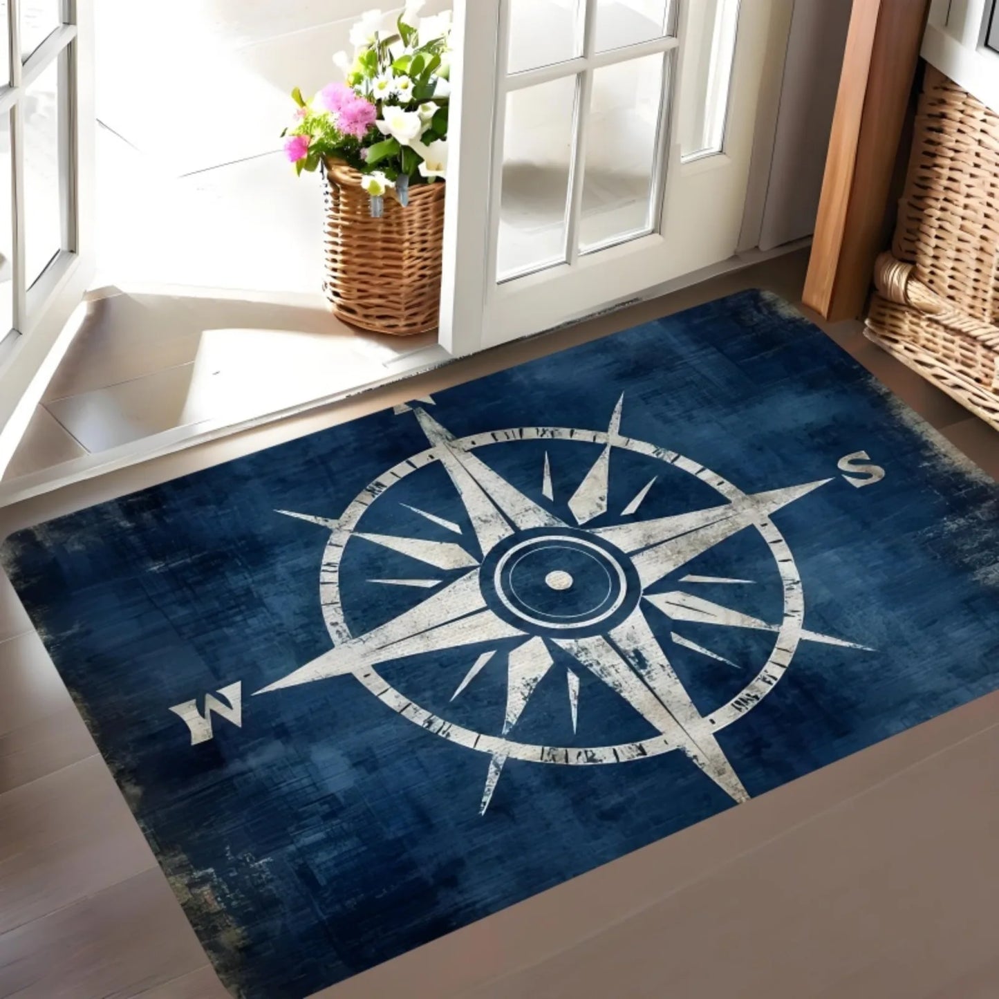 Waterproof Anti Slip Nautical Compass Pattern Door Mat
