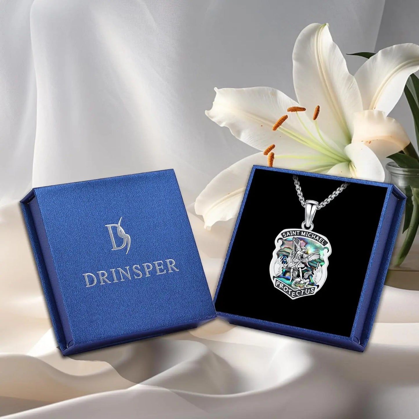 Drinsper Saint Michael Medal 925 Sterling Silver Pendant Necklace