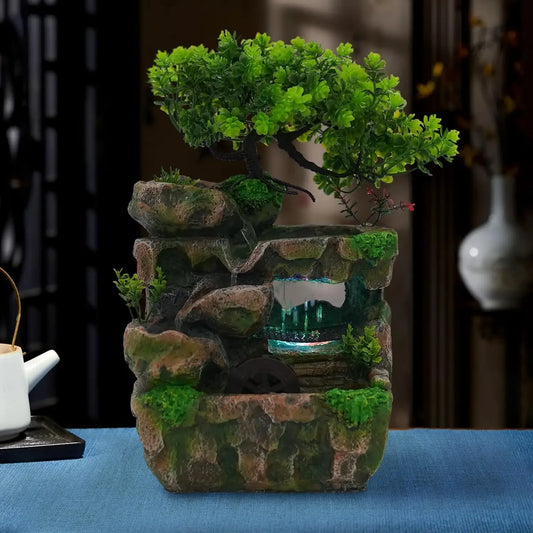 Indoor Waterfall Meditation Fountain With Automatic LED Light Pump