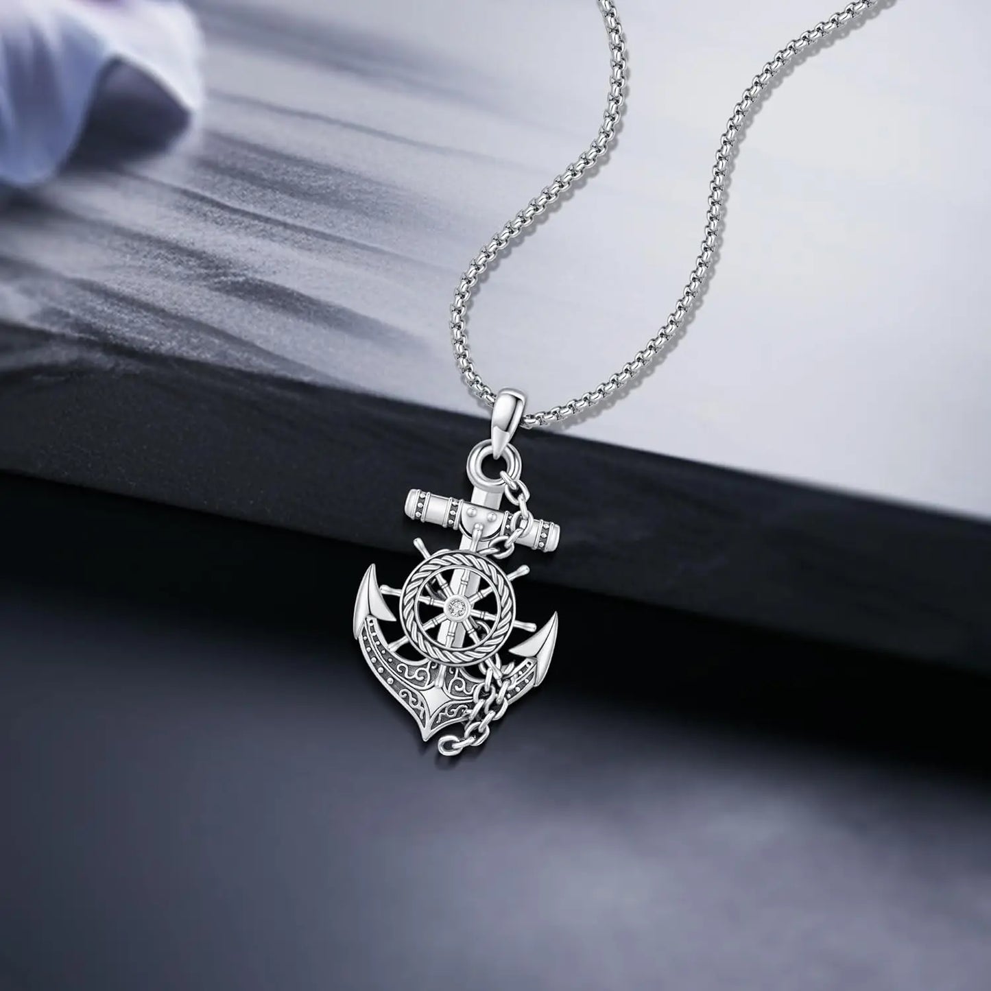 Drinsper 925 Sterling Silver Anchor Compass Pendant Necklace