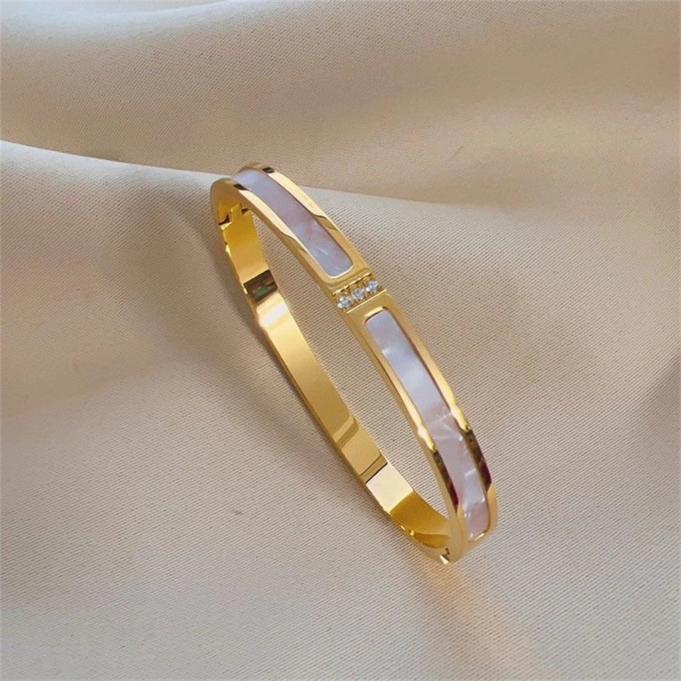 Sparkling Zirconia Stainless Steel Stackable Bracelet Set For Women