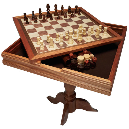 Premium Wooden Three In One Chess Checkers Backgammon Game Table