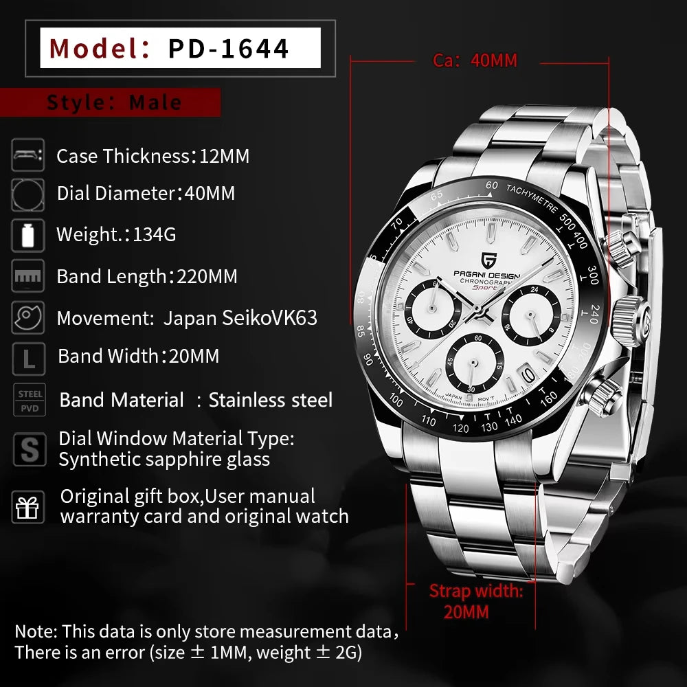 Pagani Design Men Quartz Chronograph Watch Stainless Steel