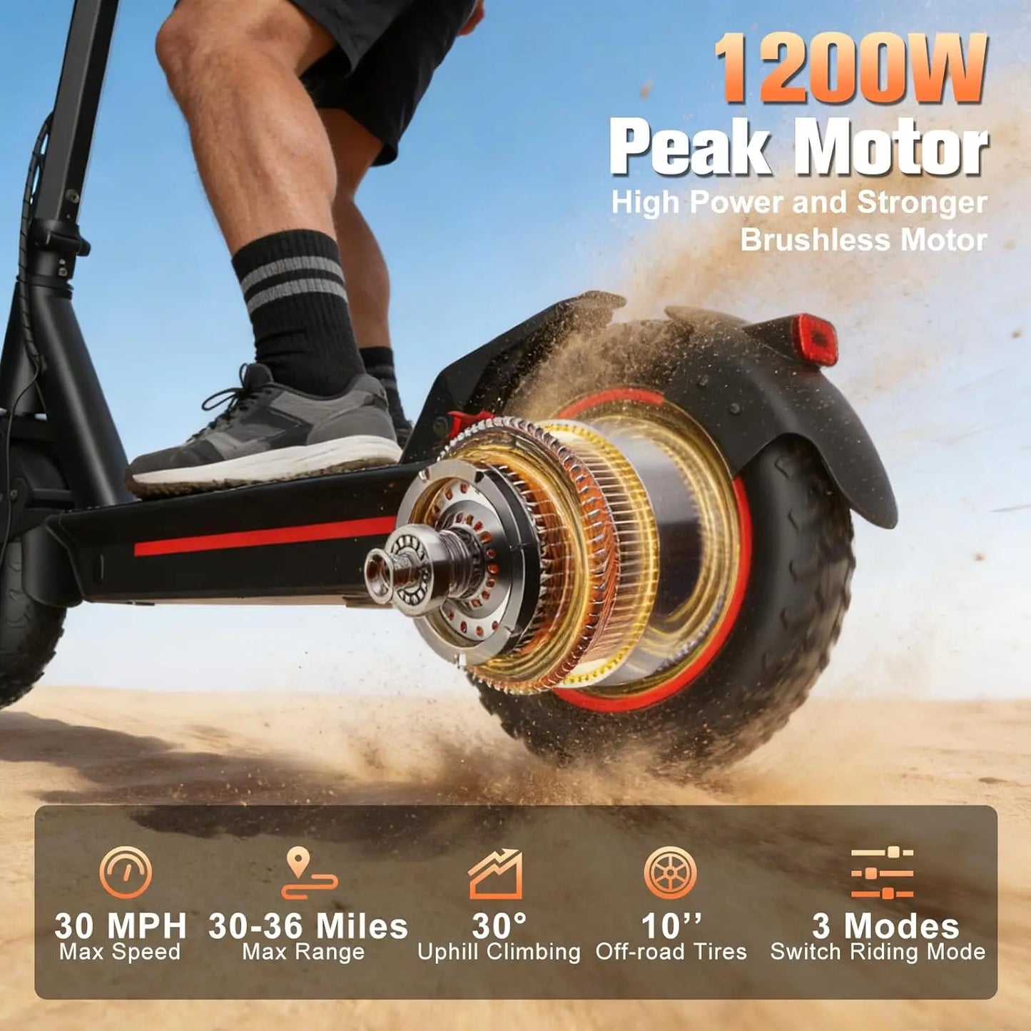 OBX Electric Foldable Scooter With Dual Suspension And 1200W Motor