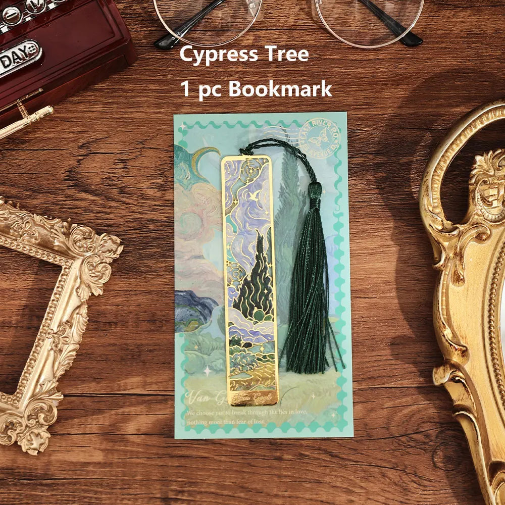 Retro Hollow Metal Bookmark Featuring Floral Painting And Tassel