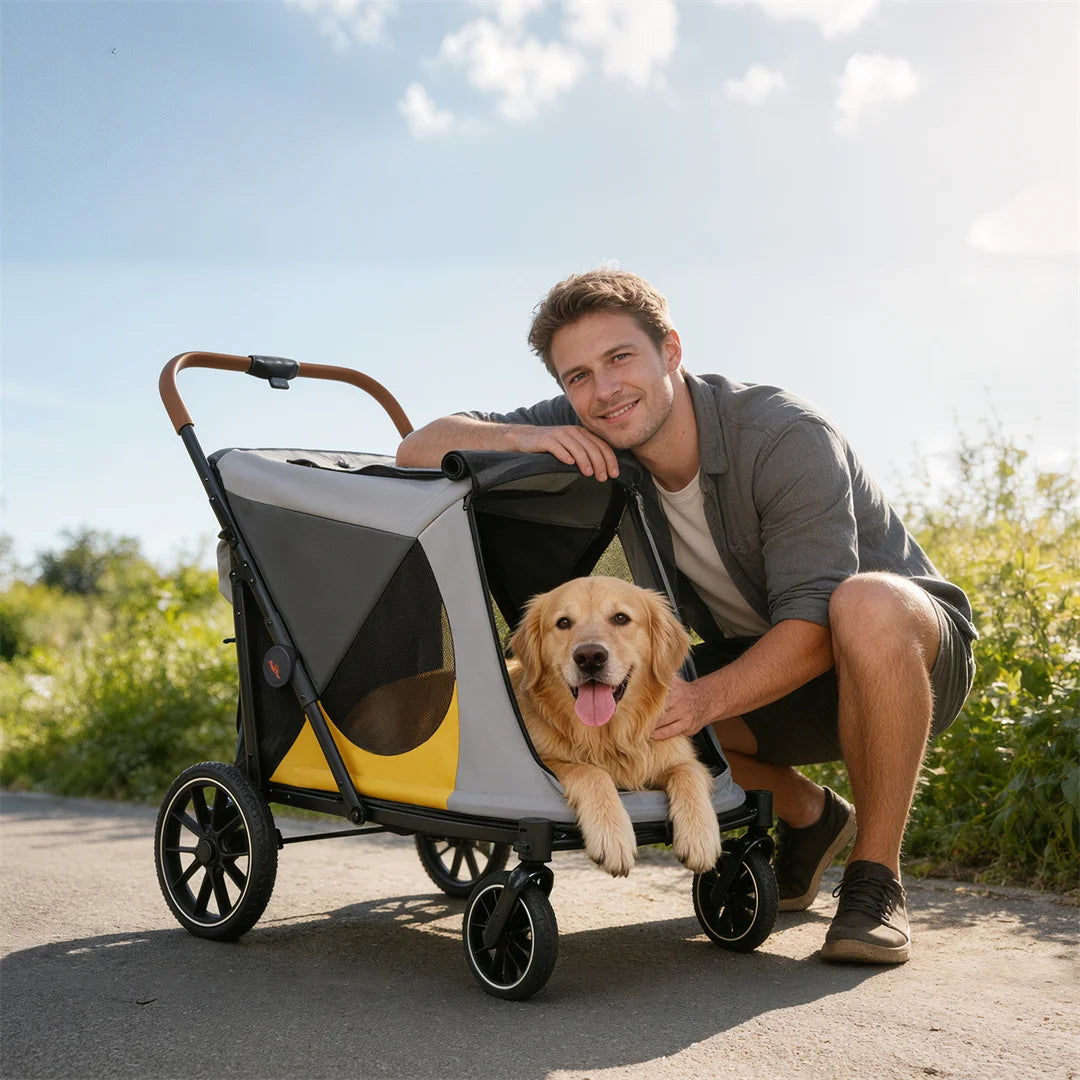 Foldable Portable Dog Stroller With Storage Pockets For Dogs