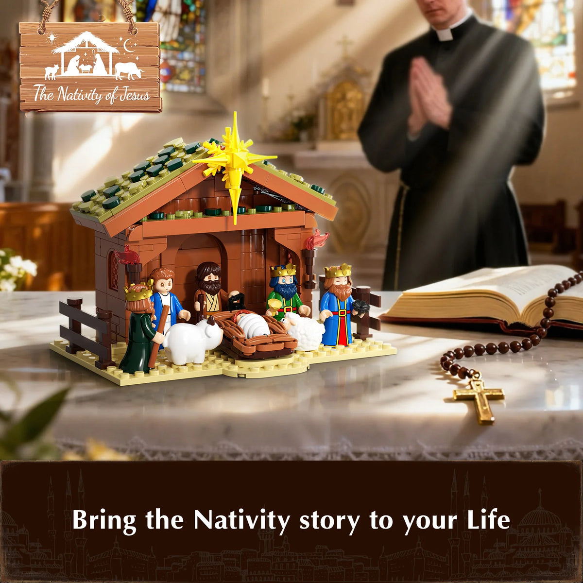 JAKI Christmas Nativity Scene Building Block Set With Manger Stable