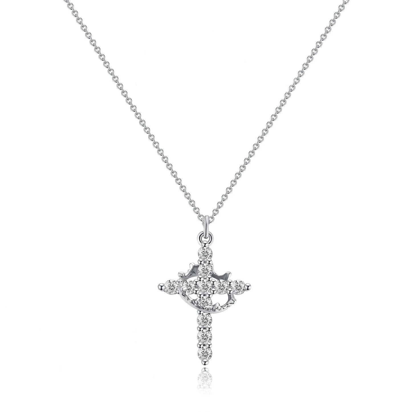 Cross Pendant Necklace With Moissanite Stone And Silver Chain