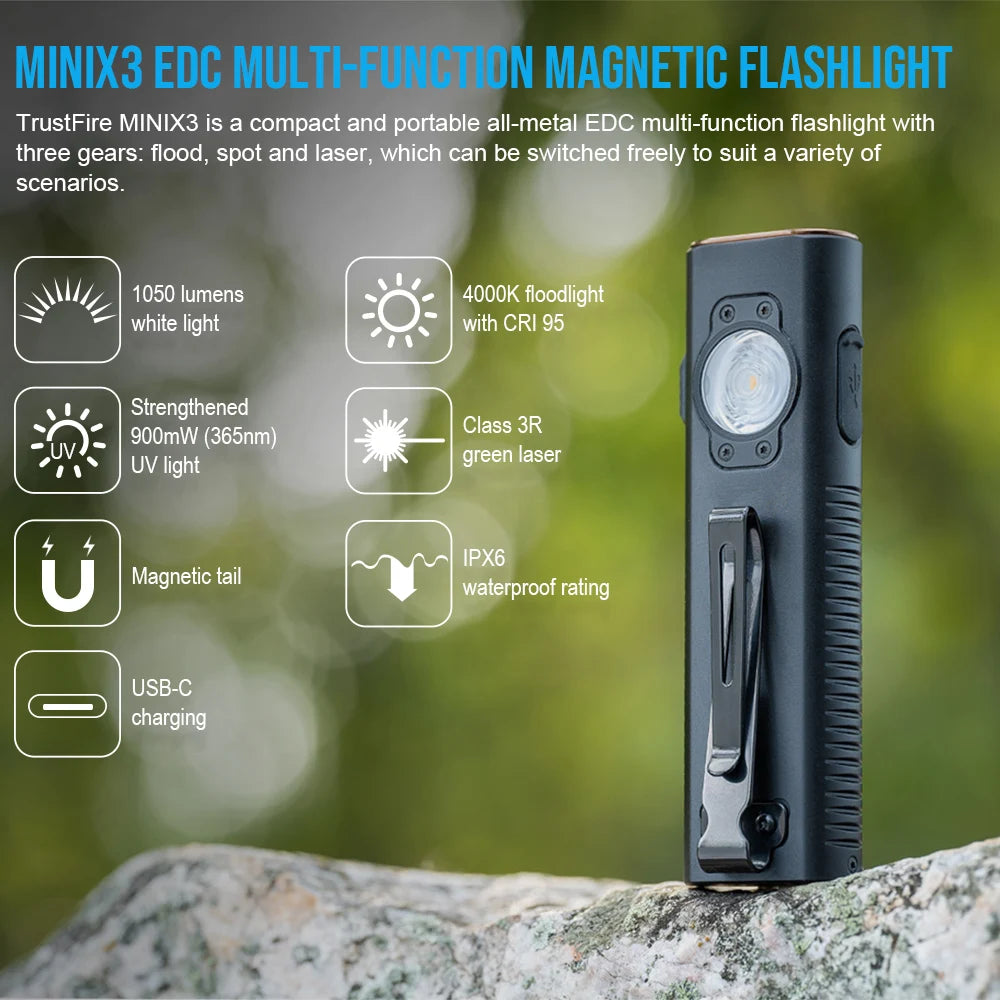 TrustFire MINIX3 Rechargeable EDC Flashlight With Four Light Modes