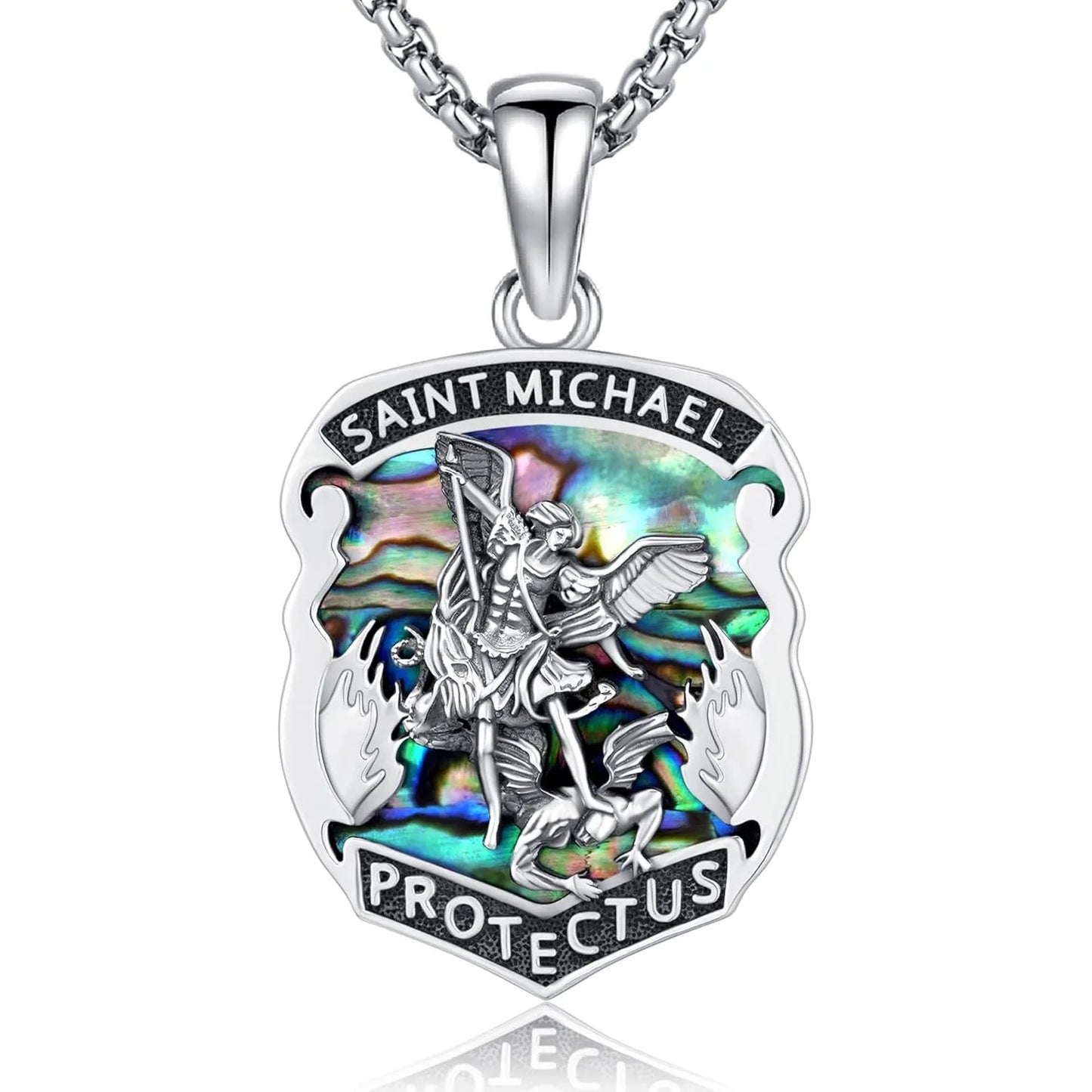 Drinsper Saint Michael Medal 925 Sterling Silver Pendant Necklace