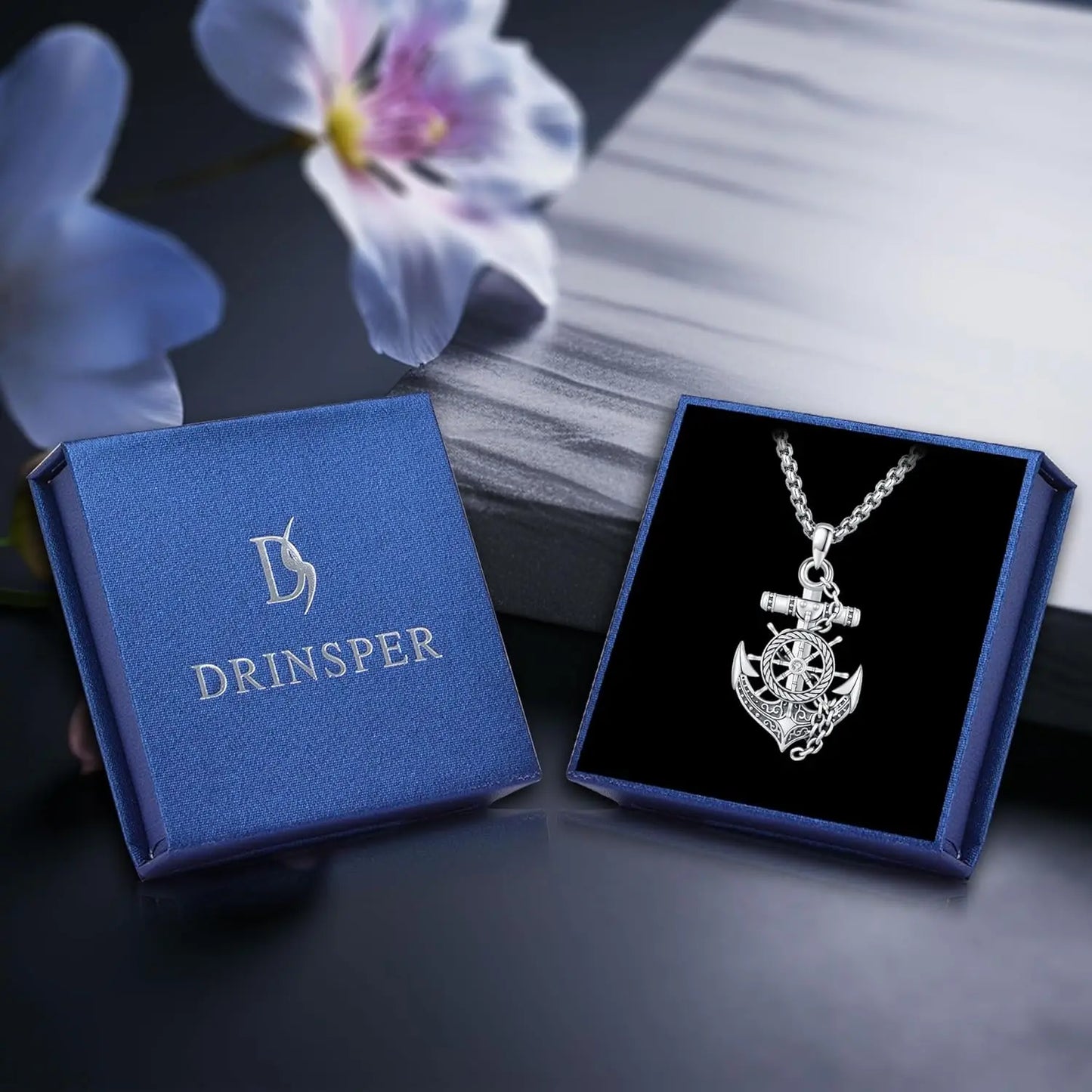 Drinsper 925 Sterling Silver Anchor Compass Pendant Necklace