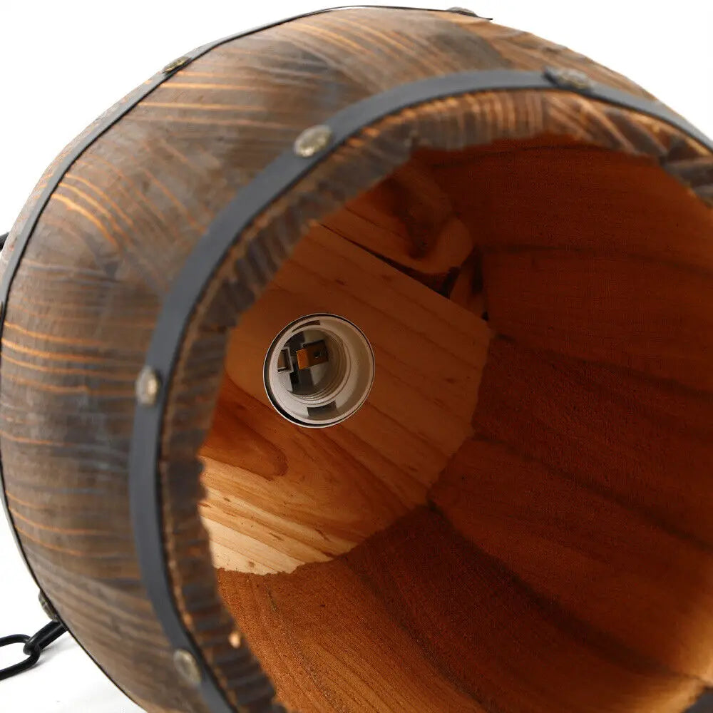 Vintage Wooden Barrel Ceiling Pendant Light For Cafe Bar Decor