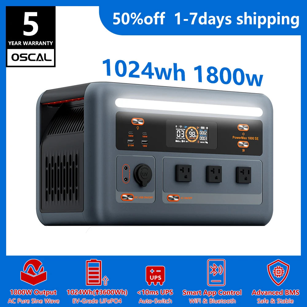 Oscal Powermax 1800W Portable Power Station 1024Wh LiFePO4 Generator