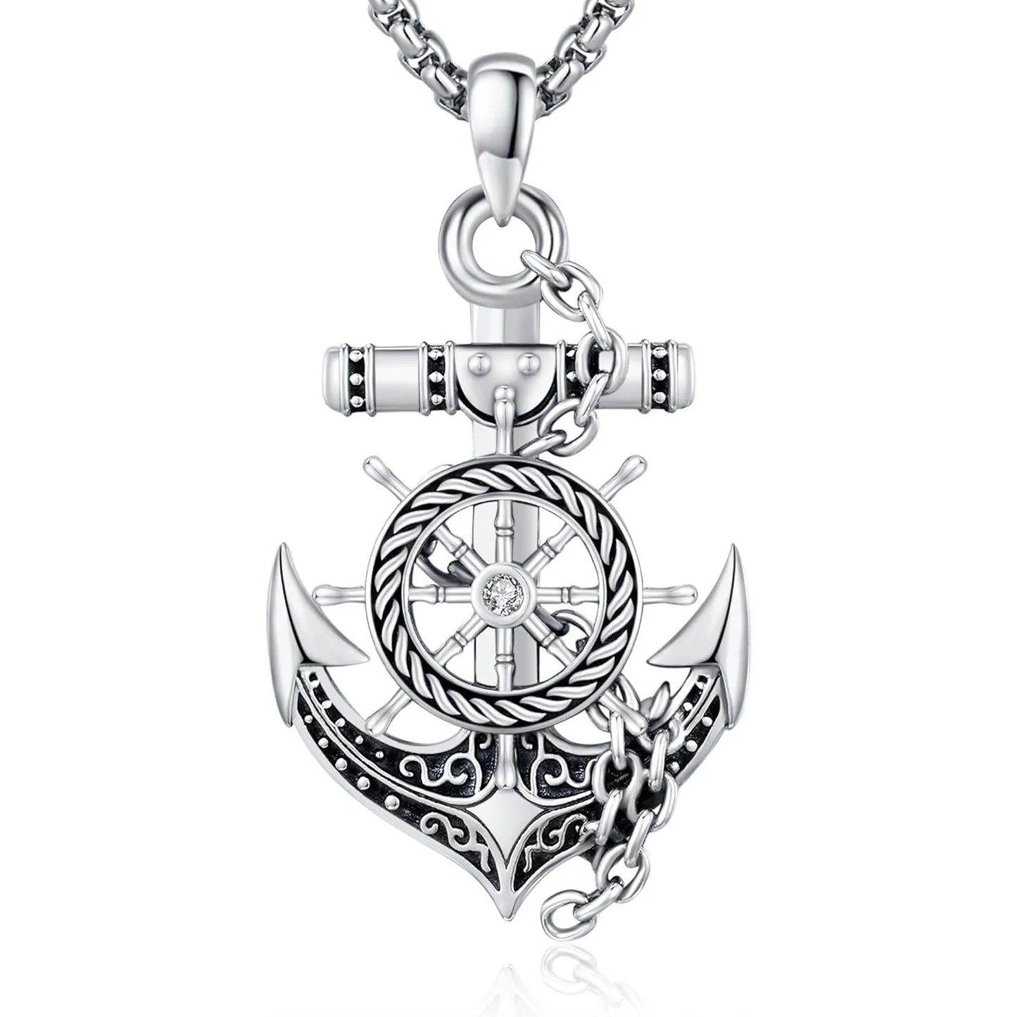 Drinsper 925 Sterling Silver Anchor Compass Pendant Necklace