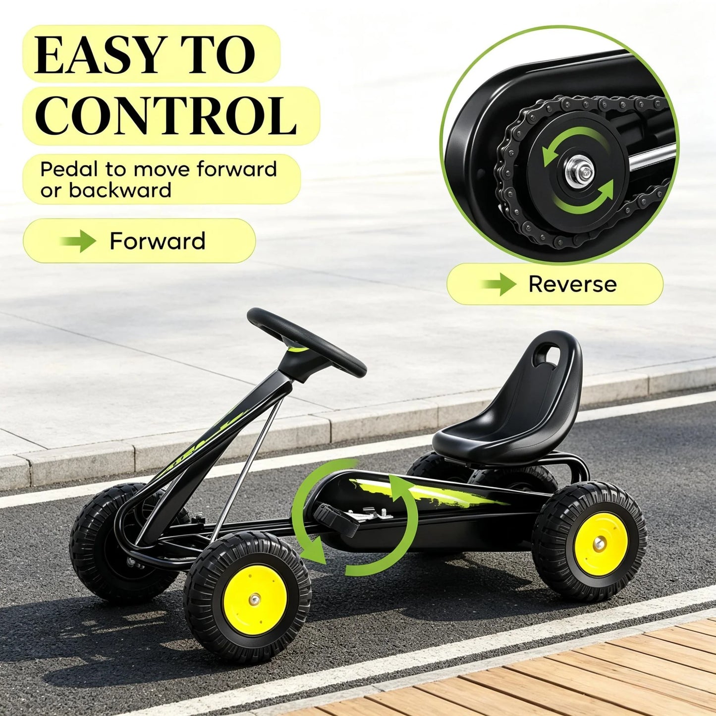 Kids Pedal Go Kart With Adjustable Seat And Padded Backrest