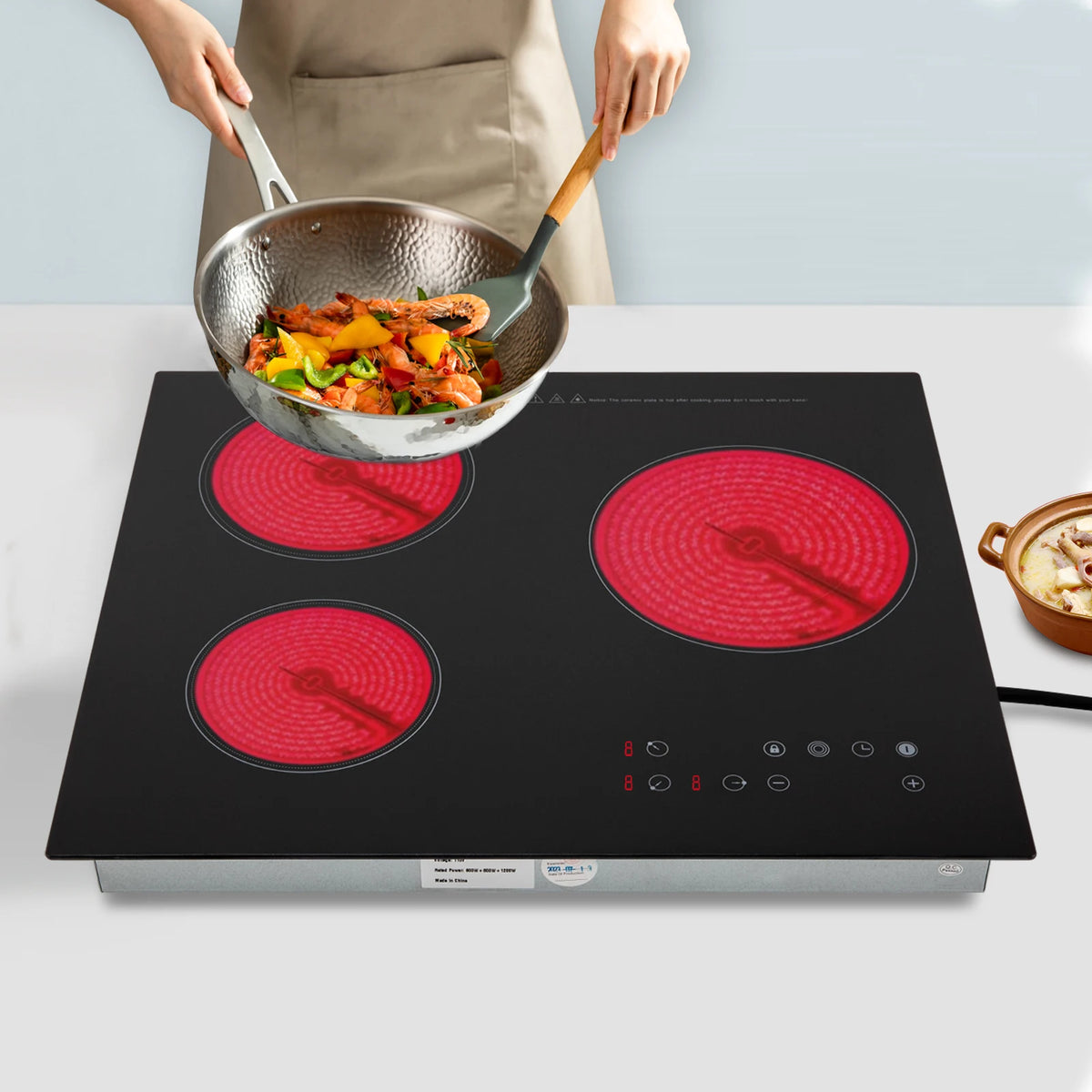 Portable Three Burners Electric Ceramic Cooktop With Touch Control