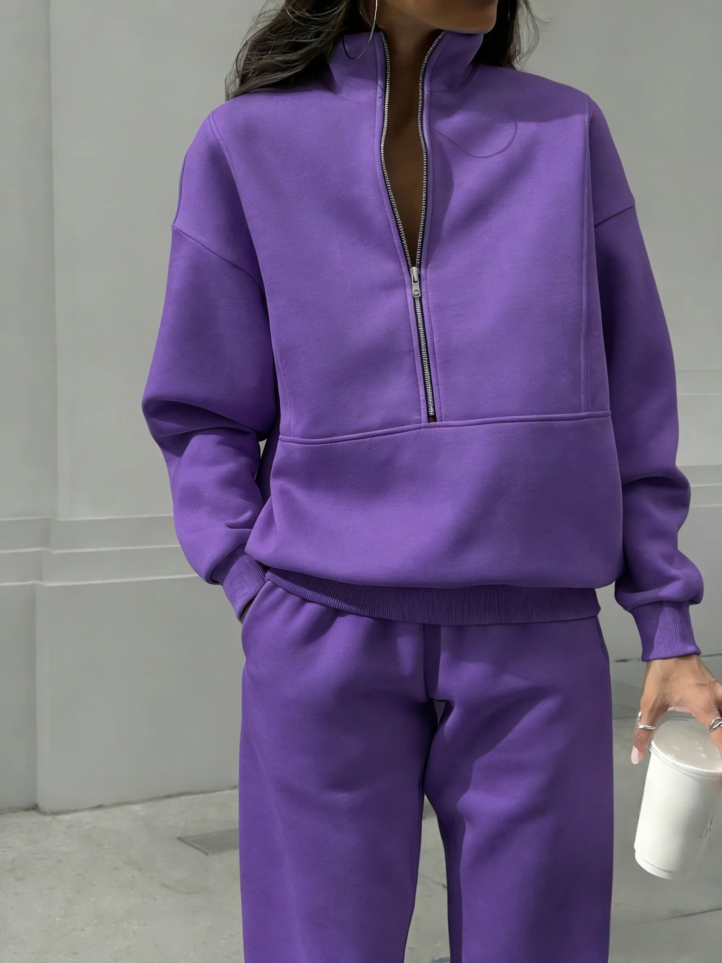 Women Half Zip Two Piece Tracksuit Casual Stretch Loungewear Set