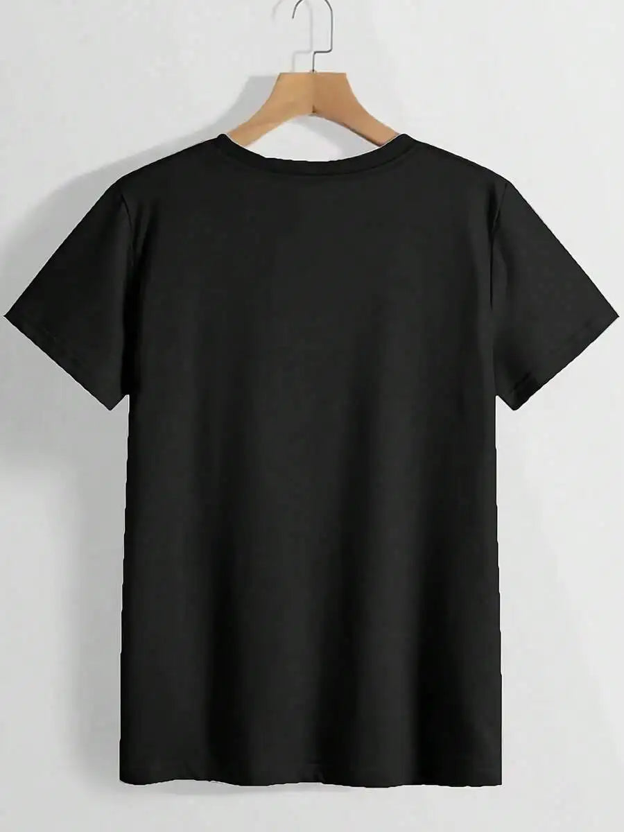 Loose Faith Print Short Sleeve Round Neck Women Top