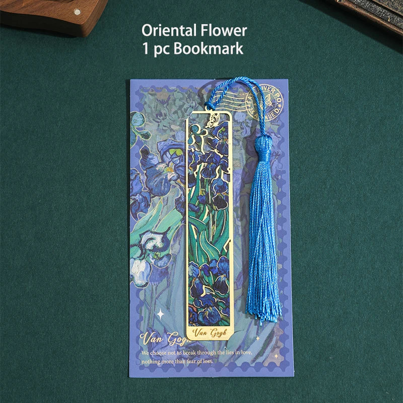 Retro Hollow Metal Bookmark Featuring Floral Painting And Tassel