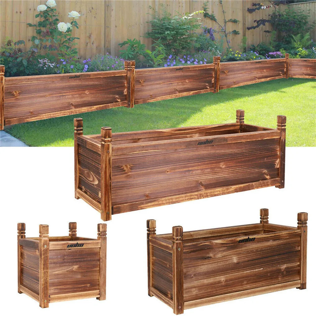 Natural Pine Wood Raised Planter Box For Indoor Outdoor Gardening
