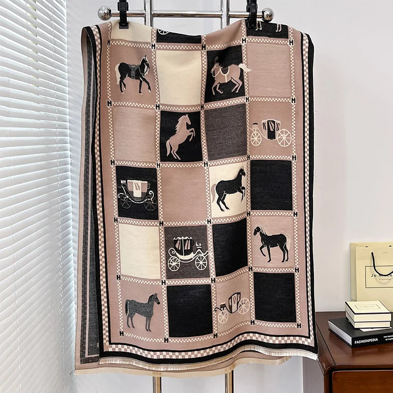 IroJeff Womens Thick Warm Winter Horse Print Shawl