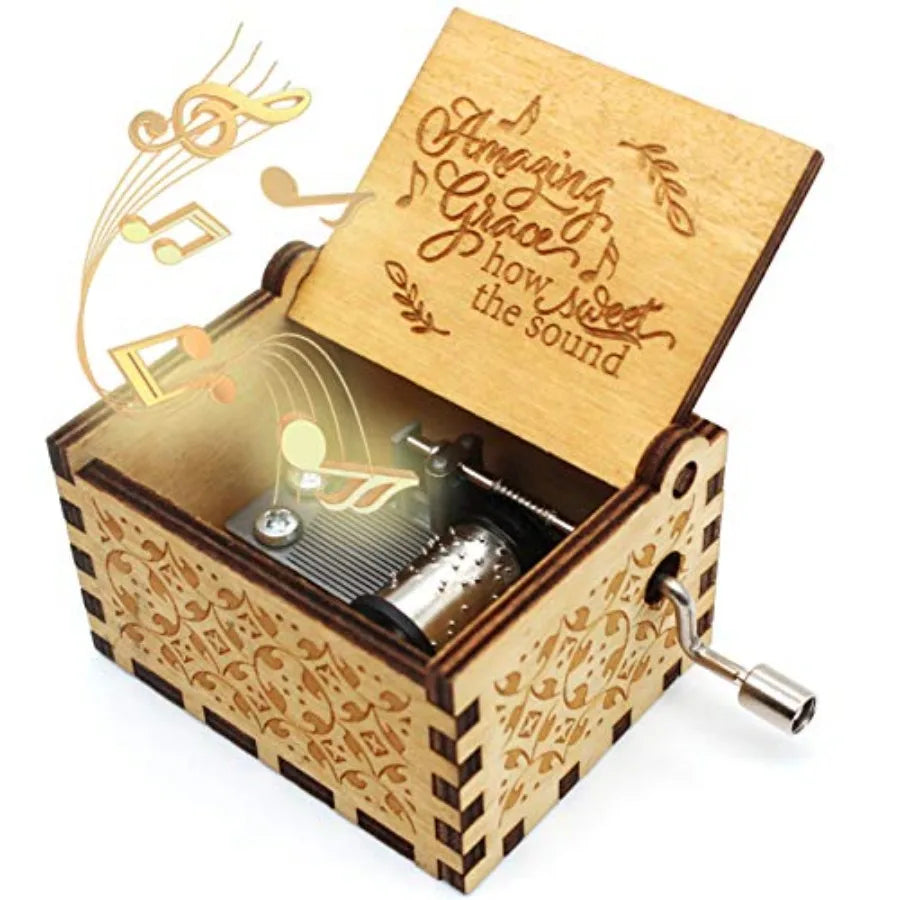 Wooden Music Box Playing Amazing Grace Melody For Baptism Gift