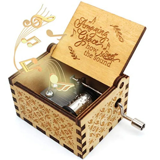Wooden Music Box Playing Amazing Grace Melody For Baptism Gift