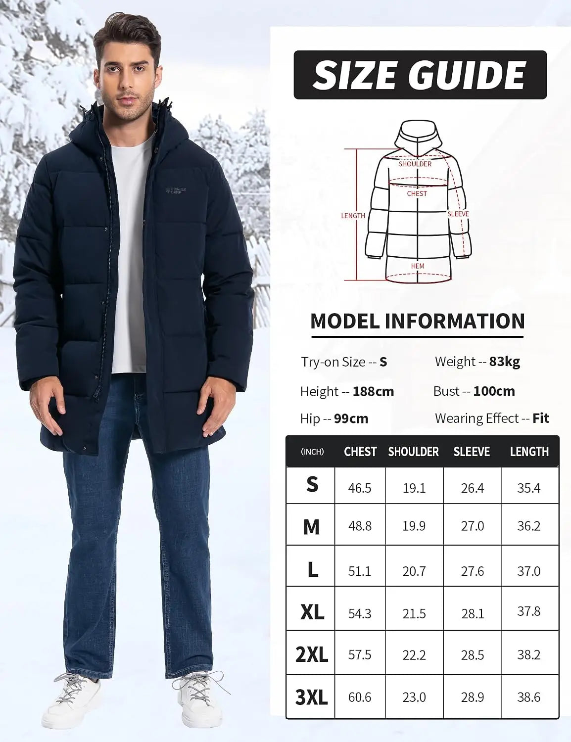 Pioneer Camp Men's Hooded Waterproof Insulated Long Winter Parka Coat