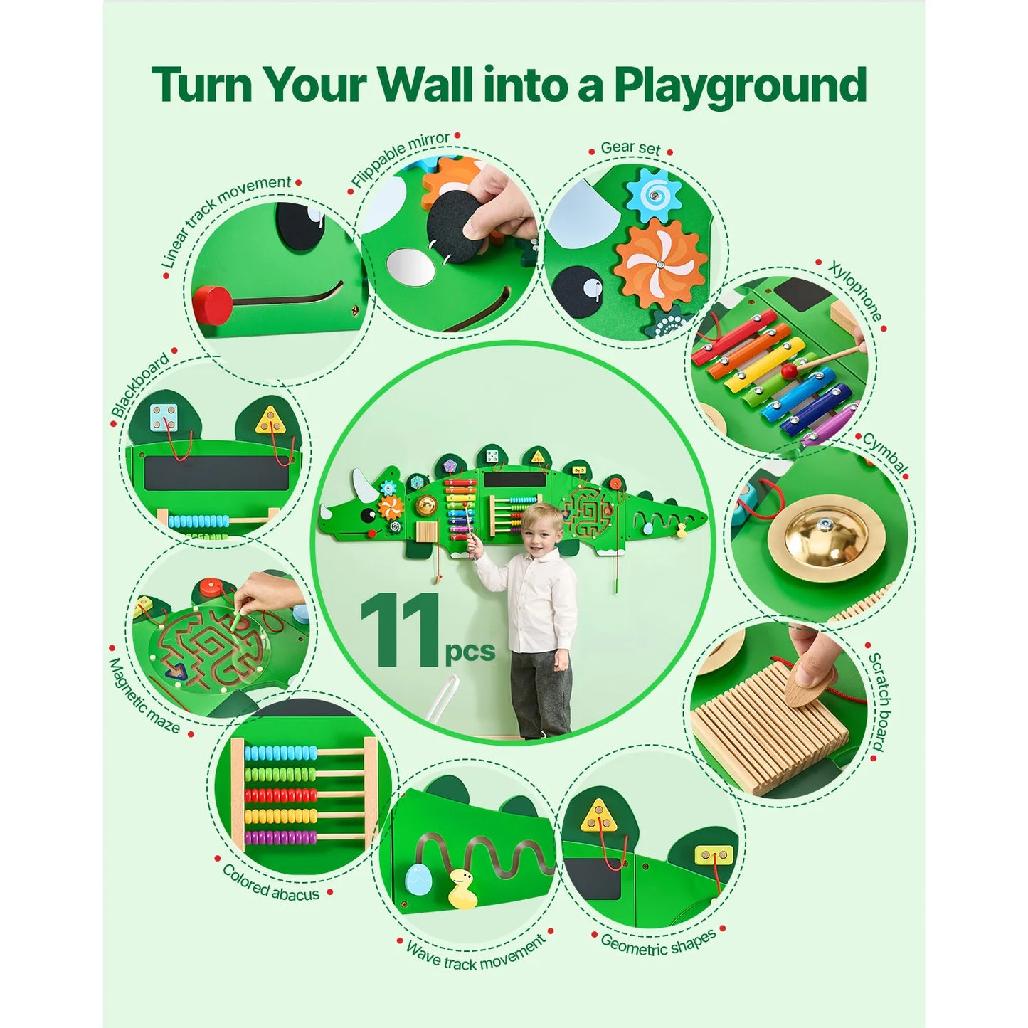 Succebuy Montessori Dinosaur Busy Wall Board 11 Activity Panels For Toddlers