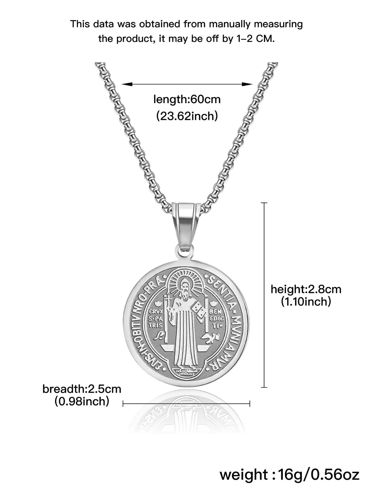 Saint Benedict Medal Cross Pendant Necklace Stainless Steel Faith Jewelry