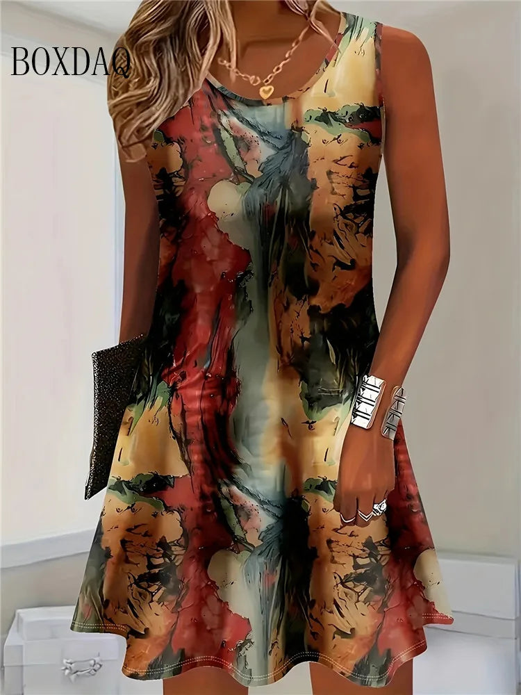 Boxdaq Women Bohemian Floral Print Knit Mini Summer Dress