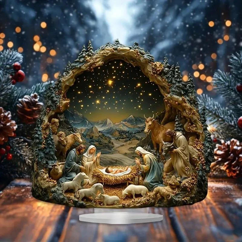 Christian Jesus Nativity Acrylic Figurine Home Table Decor