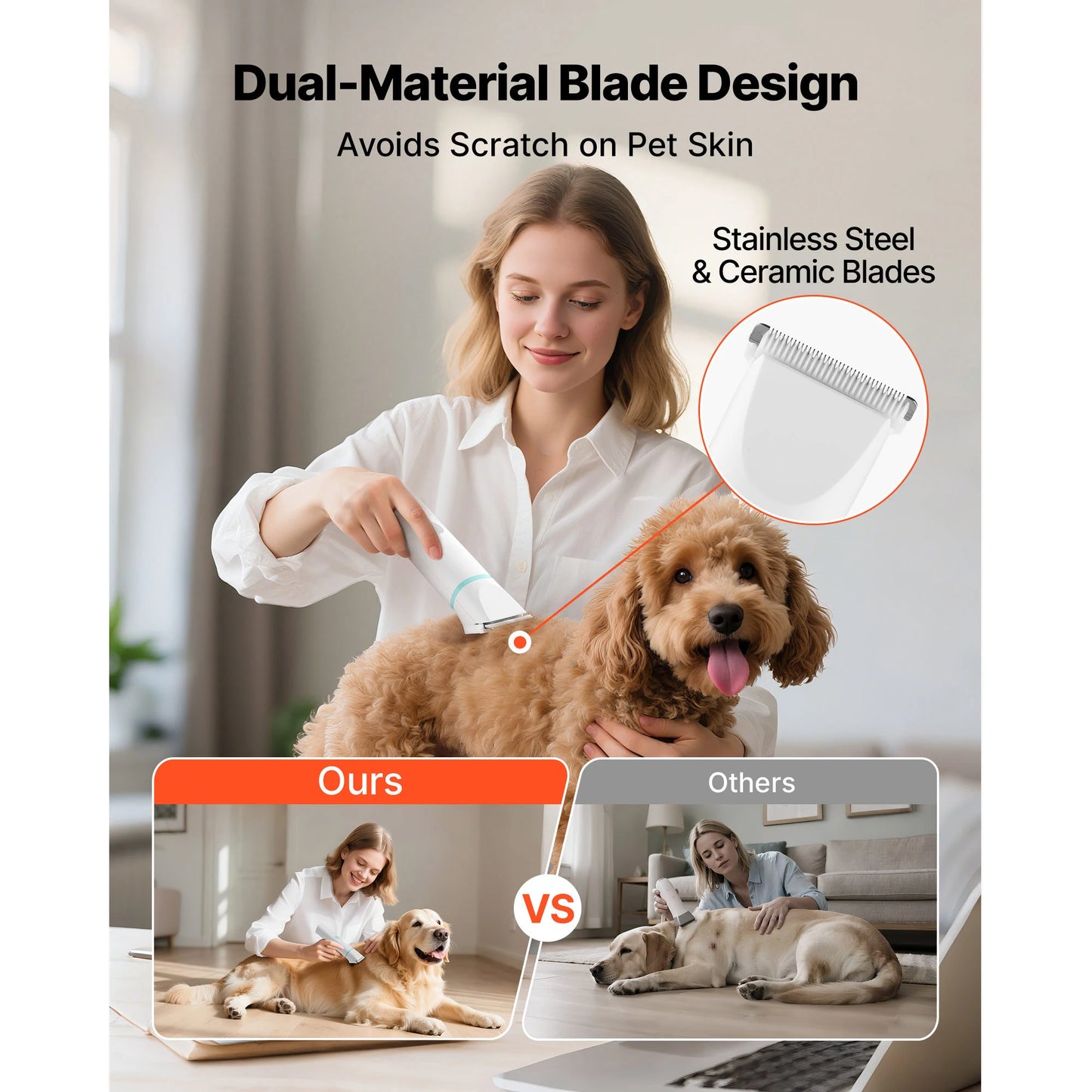 Low Noise Rechargeable Dog Clippers With Stainless Grooming Blades