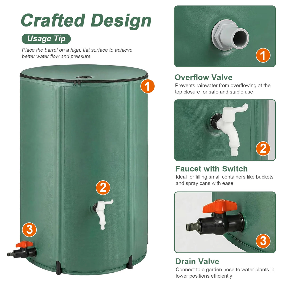 Collapsible Rain Barrel Water Collection Tank for Garden Irrigation