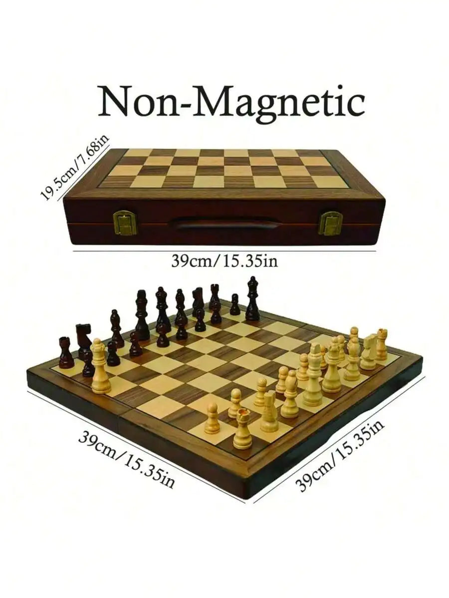 Portable Wooden Folding Chess Set With Magnetic Storage