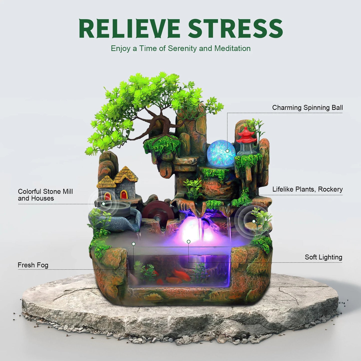 Feng Shui Money Tree Water Fountain With Resin Rockery