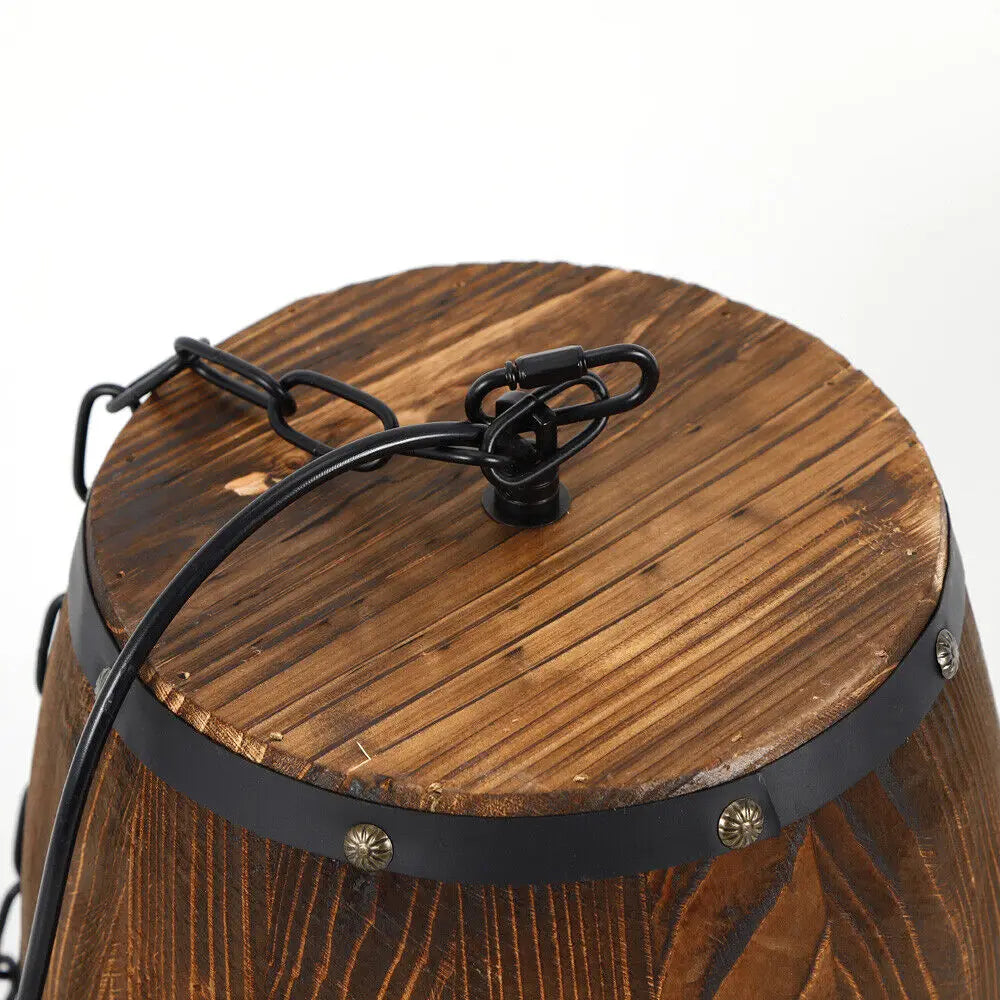 Vintage Wooden Barrel Ceiling Pendant Light For Cafe Bar Decor