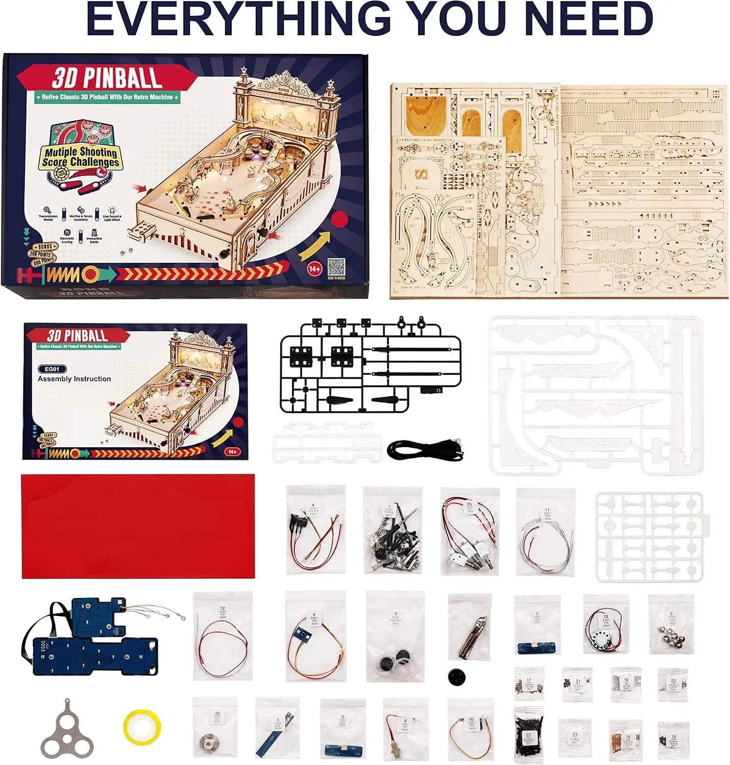 Robotime Wooden 3D Pinball Machine Puzzle Building Kit