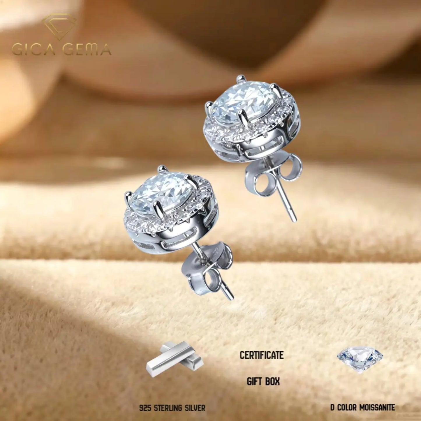 Sterling Silver Moissanite Stud Earrings For Women Fine Jewelry