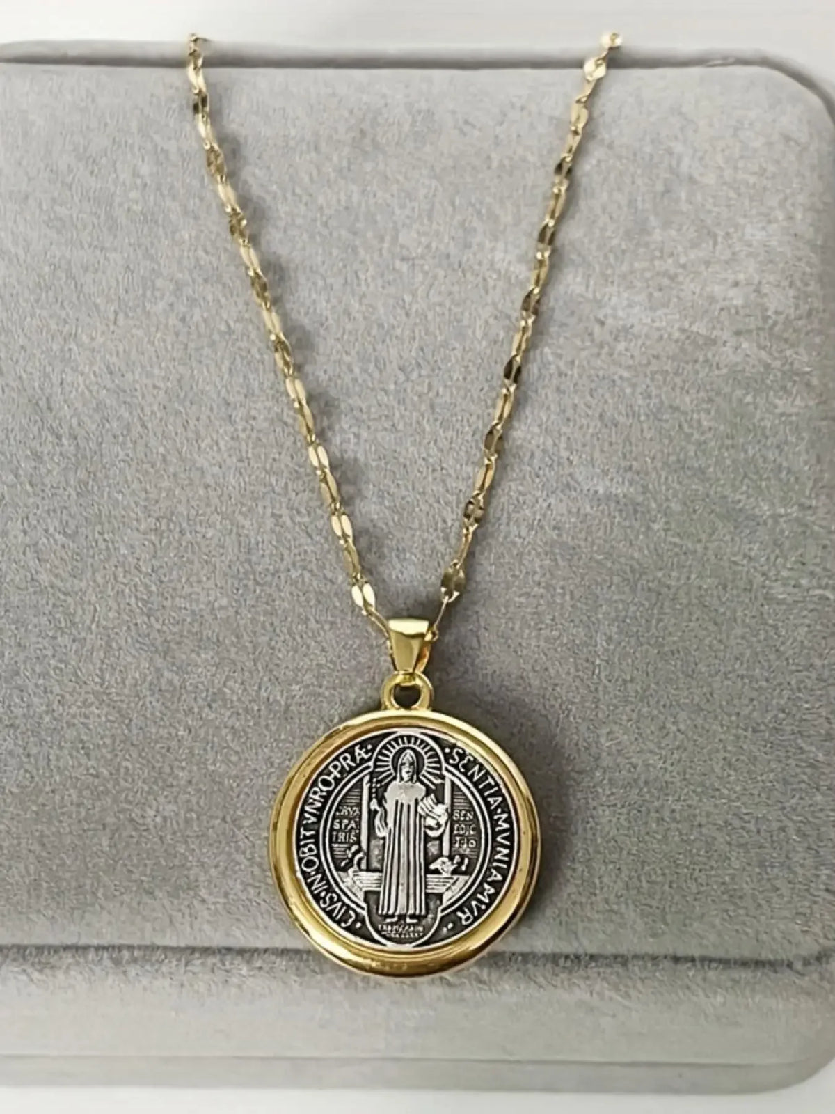 Saint Benedict Round Pendant Faith Necklace for Men and Women