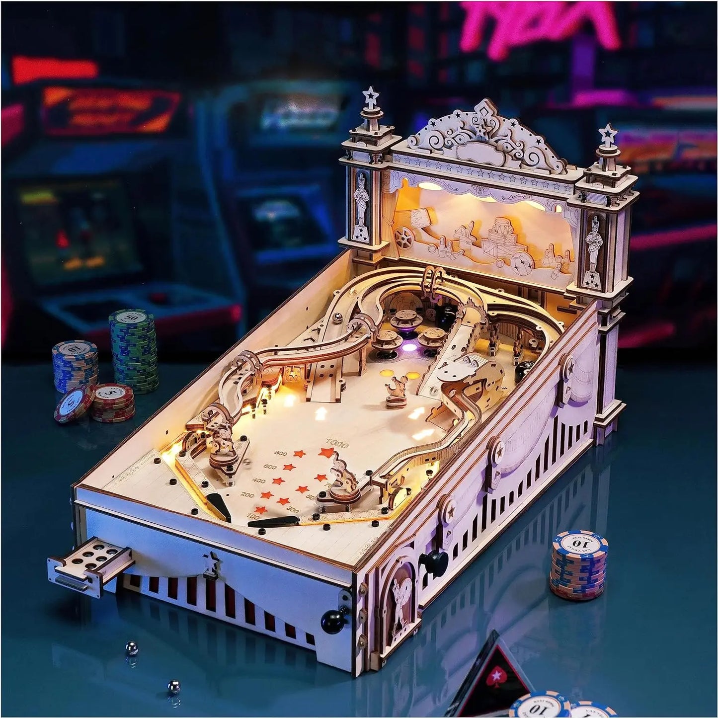 Robotime Wooden 3D Pinball Machine Puzzle Building Kit